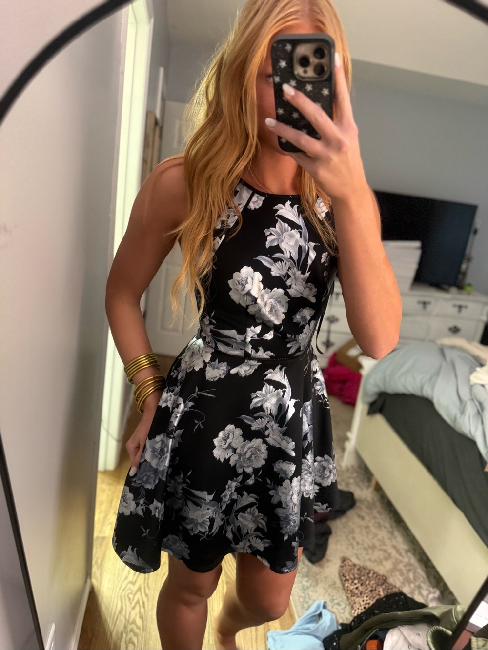 Black Floral Fit-and-Flare Dress